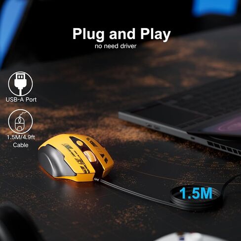 Uineer Wired Mouse, USB-A Computer Mouse with 6 Buttons,Adjustable | Plug-and-play USB-A wired connection with 6 programmable buttons, 7200 DPI and a 1.5 m cable. in Kuwait