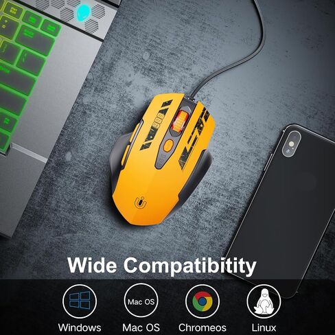 Uineer Wired Mouse, USB-A Computer Mouse with 6 Buttons,Adjustable | Plug-and-play USB-A wired connection with 6 programmable buttons, 7200 DPI and a 1.5 m cable. in Kuwait