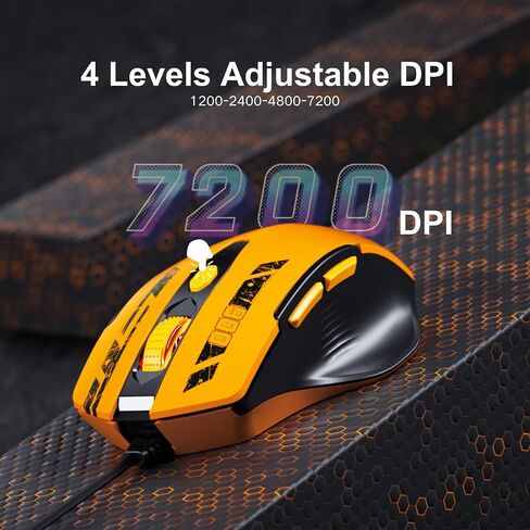 Uineer Wired Mouse, USB-A Computer Mouse with 6 Buttons,Adjustable | Plug-and-play USB-A wired connection with 6 programmable buttons, 7200 DPI and a 1.5 m cable. in Kuwait