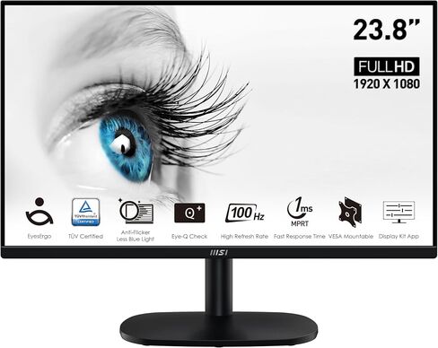 MSI PRO MP245V، 24 بوصة، 1920 × 1080 (FHD) IPS، FreeSync، HDR جاهز، 100 هرتز، حماية البصر المعتمدة من TUV، 1 مللي ثانية، VGA، HDMI in Saudi Arabia
