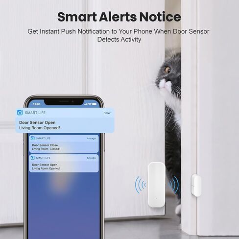 Smart WiFi Door Sensor: Wireless Window Sensor with App Notification Alert, Tuya Door Open Contact Sensor for Home Security, No Hub Required, Compatible with Alexa Google Assistant in Kuwait