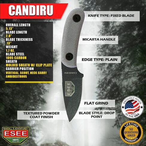 سكاكين ESEE Candiru باللون الأسود مع مقبض، وغمد بوليمر مصبوب، ولوحة مشبك in Kuwait