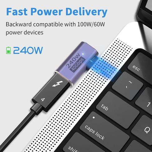 Poyiccot 240W USB C Adapter, 90 Degree USB C Adapter 40Gbps, Right Angle USB C to USB C Adapter, 240W USB C Extender USB4 Thunderbolt Adapter with LED Light for iPad,MacBook,Docks,Steam Deck, 2pack in Kuwait