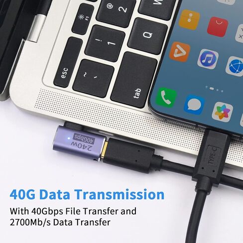 Poyiccot 240W USB C Adapter, 90 Degree USB C Adapter 40Gbps, Right Angle USB C to USB C Adapter, 240W USB C Extender USB4 Thunderbolt Adapter with LED Light for iPad,MacBook,Docks,Steam Deck, 2pack in Kuwait