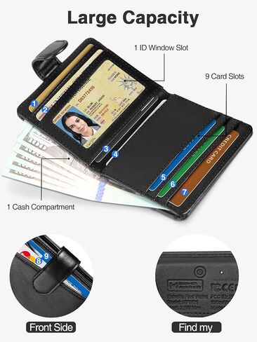 Slim Wallet for Women, Wallet Women with Smart Tracker Works with Apple Find My, RFID Blocking Bifold Credit Card Holder Genuine Leather Small Wallet for Women with ID Window, 8 Cards Holder, Blue in Kuwait