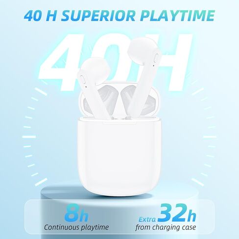 Wireless Earbuds 40H Playtime 8H Continuous Playtime Bluetooth Ear Buds, IPX6 Waterproof Stereo Sound Bluetooth Wireless Headphones with Microphone and Charging Case for iOS Android Sports in Saudi Arabia