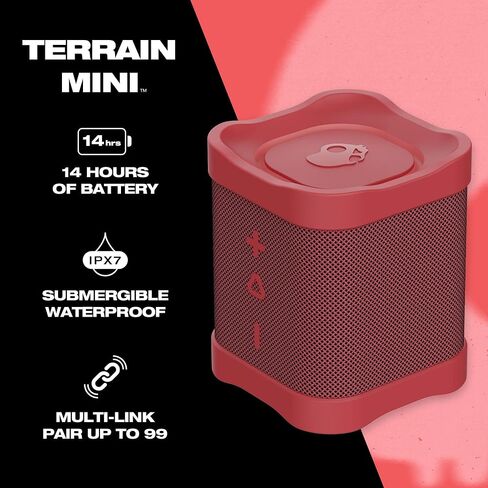 Skullcandy Terrain Mini Wireless Bluetooth Speaker - IPX7 Waterproof Portable with Dual Custom Passive Radiators, 14 Hour Battery, Nylon Wrist Wrap, & True Stereo in Saudi Arabia