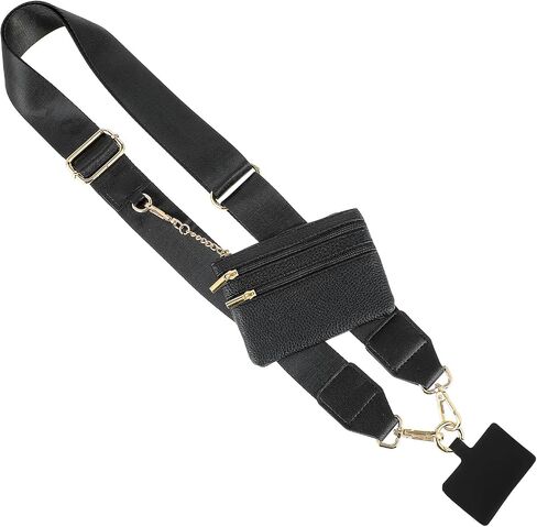 Crossbody Phone Strap with Wallet, Clip and Go Strap with Zippered Pouch for All Phone Adjustable Phone Chain Lanyard with Leather Pouch (Gold Closure) in Saudi Arabia