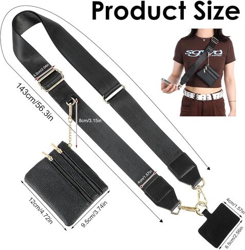 Crossbody Phone Strap with Wallet, Clip and Go Strap with Zippered Pouch for All Phone Adjustable Phone Chain Lanyard with Leather Pouch (Gold Closure) in Saudi Arabia