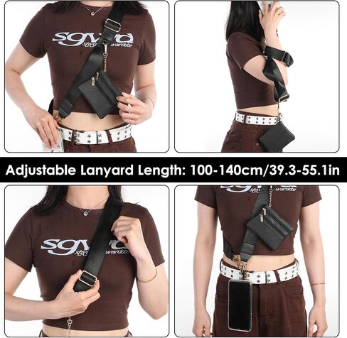 Crossbody Phone Strap with Wallet, Clip and Go Strap with Zippered Pouch for All Phone Adjustable Phone Chain Lanyard with Leather Pouch (Gold Closure) in Saudi Arabia