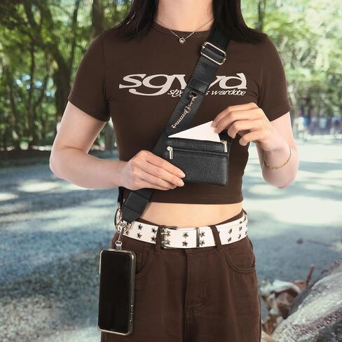 Crossbody Phone Strap with Wallet, Clip and Go Strap with Zippered Pouch for All Phone Adjustable Phone Chain Lanyard with Leather Pouch (Gold Closure) in Saudi Arabia
