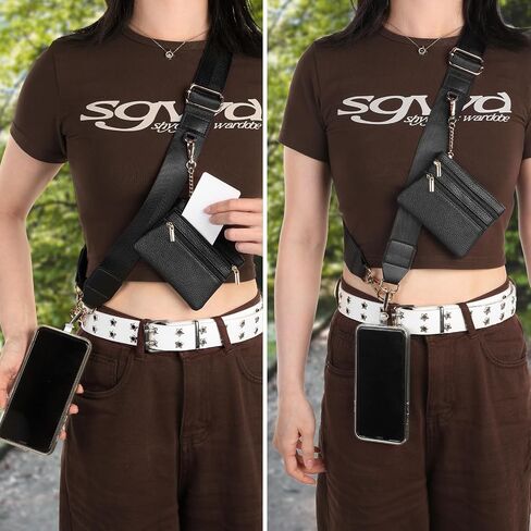 Crossbody Phone Strap with Wallet, Clip and Go Strap with Zippered Pouch for All Phone Adjustable Phone Chain Lanyard with Leather Pouch (Gold Closure) in Saudi Arabia