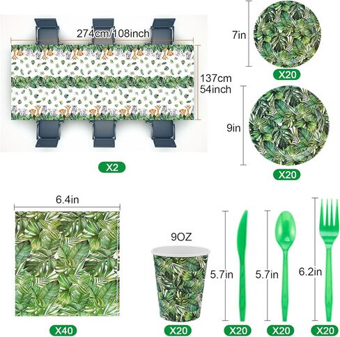 Oudain 324 Pcs Jungle Safari Party Decorations Tableware Animal Jungle Theme Party Supplies Includes Tablecloth Plates Napkins Cups Forks Knives Spoons For Baby Shower Birthday Party (Animal) in Saudi Arabia