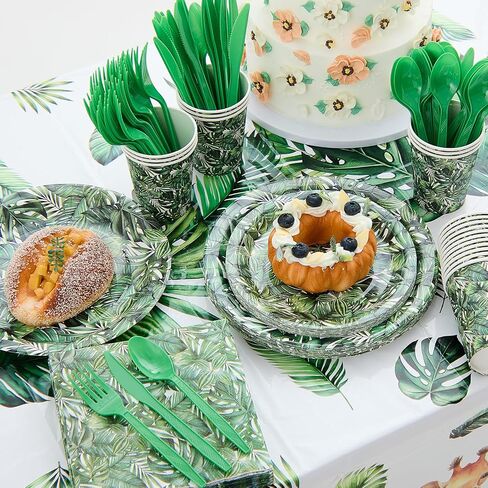 Oudain 324 Pcs Jungle Safari Party Decorations Tableware Animal Jungle Theme Party Supplies Includes Tablecloth Plates Napkins Cups Forks Knives Spoons For Baby Shower Birthday Party (Animal) in Saudi Arabia