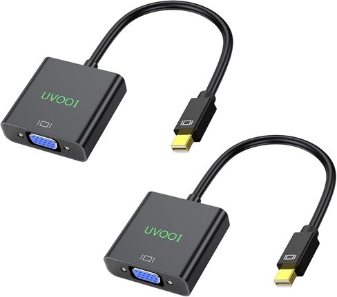 كابل محول Mini DisplayPort إلى VGA 2 حزمة باللون الأسود، ذكر MDP إلى VGA أنثى، محول Mini DP إلى VGA من MacBook Air/Pro، Surface، الشاشة، جهاز العرض، التلفزيون والمزيد (متوافق مع Thunderbolt 2 إلى VGA) in Kuwait