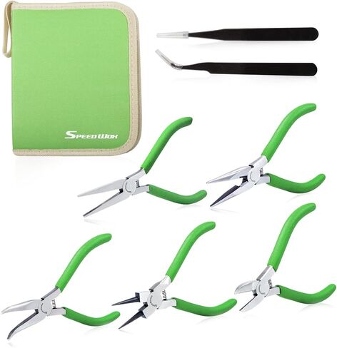 SPEEDWOX 6Pcs Mini Pliers Set with Case Include Flat Nose Pliers End Cutting Pliers Bent Nose Pliers Diagonal Pliers Lineman's Pliers Needle Nose Pliers with 2 Tweezers for Making Crafts, Repairing in Kuwait