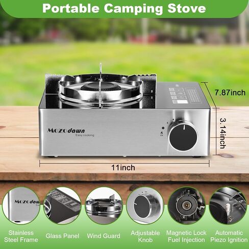 Dual Fuel Camp Stove, 12000 BTU Portable Propane/Butane Stove with Case, Adapter Hose, Wind Guard, Single Burner Propane Stove for Home Kitchen, Camping, Picnics, Hiking (Silver White) in Saudi Arabia