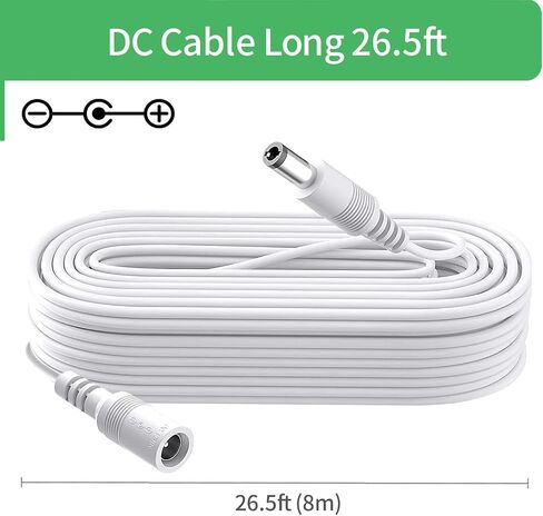 Security-01 26FT 8M DC 12V Power Extension Cable for CCTV Security Camera DVR Standalone, DC Extension Cord 5.5mm x 2.1mm,White in Kuwait