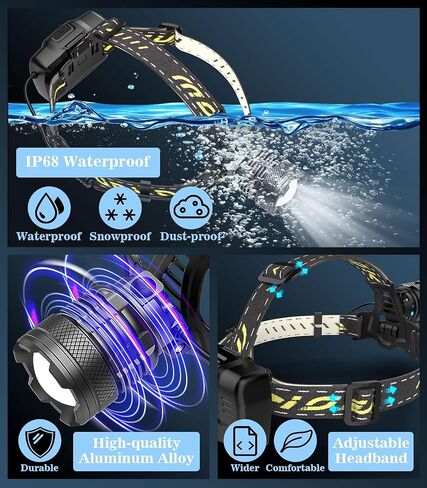 MoKo 150000 Lumen Rechargeable Headlamp - 60H Long Battery Life Detachable, 8 Modes Super Bright 50W Bulb IP68 Waterproof 90° Adjustable Sensor Headlight for Outdoor Camping Fishing Running Hunting in Saudi Arabia