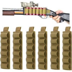 6 Packs 6 Rounds Shell Card Holder for Rifle Shotgun Cartridge Ammo 12/20 Gauge Shell Carrier Buttstock Organizer MOLLE Utility Pouch Hook and Loop
