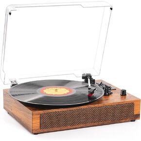 Vinyl Record Player with Built-in Bluetooth, USB Recording, Stereo Speakers, Belt-Driven Vintage Record Player 3 Speeds & 3 Sizes, Portable, AUX Input - Ideal for Music Enthusiasts