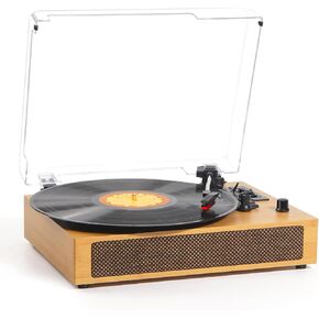 Vinyl Record Player with Built-in Bluetooth, USB Recording, Stereo Speakers, Belt-Driven Vintage Record Player 3 Speeds & 3 Sizes, Portable, AUX Input - Ideal for Music Enthusiasts