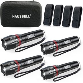 HAUSBELL LED Flashlight High Lumens,Bright, Zoomable, Waterproof, Powerful, Emergency Tactical A100 LED Flashlights for Home and 5 Modes, Flashlight for Camping Gear、Hiking、Walking（2Pack）