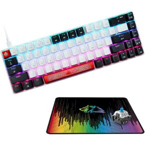 FELICON 60% Wired Mechanical Keyboard, RGB Backlight Compact 68 Key Small Gaming Keyboard All Keys Anti-Ghost, Type-C Waterproof Color Mouse Pad for Windows Laptop PC Mac (White Black & Blue Switch)