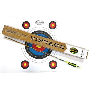Black Eagle Arrows Vintage Crested Feather Arrows - Green and Yellow - with 4 inch Feathers - .005 Straightness, 600 Spine - 6 Pack - with Target