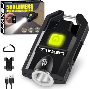 LED Small Flashlight, 500Lumens Bright Mini Keychain Light, Portable USB Rechargeable Pocket Lights with 3 Modes Compact Baseball Cap Lights Indoor and Outdoor for Walking,Searching and Hiking