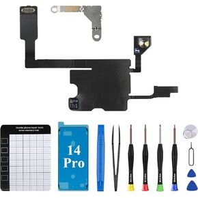 for iPhone 14 Pro Earpiece Ear Speaker Flex Cable Replacement for iPhone 14pro Proximity Sensor Flex Cable Replace with Full Repair Fix Tools Kit Magnetic Pad for A2650 A2889 A2890 A2891 A2892