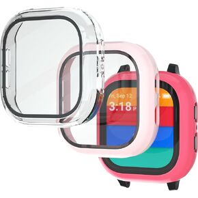 OWKEY Compatible with Gabb Watch Screen Protector, 3Pack Tempered Glass Screen Protector & Hard PC Protective Bumper for Kids (NOT Compatible with Gabb Watch 3)