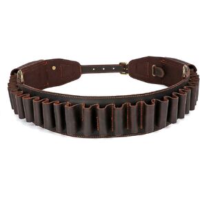 TOURBON Leather Shotgun Shell Holder Cartridge Bandolier Adjustable Ammo Belt with 2 Pouch