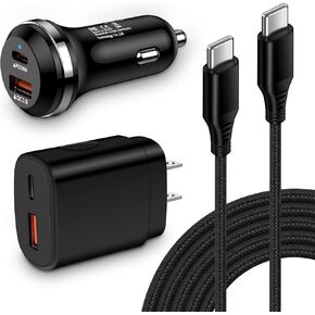 Type C Android Charger Super Fast Charging Block for Samsung Galaxy A16 A15 A14 5G A54 S24 S23 Ultra S22 S21 S20 S10,48W Dual Port Car Adapter Quick Charger USB C Wall Charger with 3+6FT USB C Cable