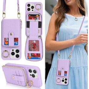 for iPhone 13 Pro Max Case with Card Holder for Women,for iPhone 13 Pro Max Crsosbody Case with Strap Lanyard,12 Pro Max Wallet Case,Zipper Stand Ring Phone Case with Coin Pocket-Beige in Kuwait