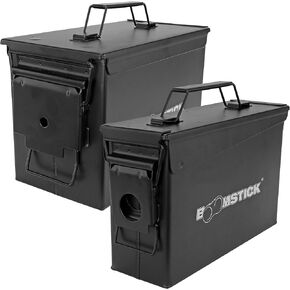 BOOMSTICK Ammo Storage Box, Lockable Ammo Can, Stackable Ammo Container for Shotgun & Pistol Ammunition, Water Resistant Metal Ammo Storage Box