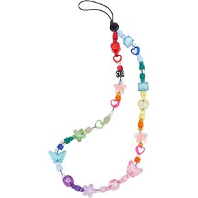 GORGECRAFT 9.2 Inch Rainbow Star Butterfly Beaded Phone Charm Strap Detachable Phones Anti-Lost Chain Hands-Free Wrist Straps Cellphone Lanyard Beads Mobile Phone Bracelet for Women