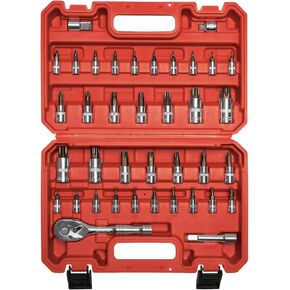 AMM 38PCS Master Allen Socket Set，SAE and Metric Hex Bit Socket Set，1/4"， 3/8"，1/2" Drive，H1.5 ~ H19 & H1/16 ~ H3/4，3/8" Ratchet，Extension Bar and Socket Adapters
