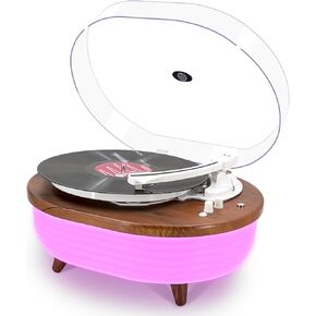 Vinyl Record Player, Vintage 2-Speed Wireless Turntable with Built-in Stereo Speakers, 6 Lighting Modes Record Player for 7/10/12inch Vinyl Records, RCA/Phono Preamp/Auto-Stop(Light Wood