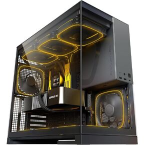 M5 Tempered Glass Mid Tower, E-ATX/ATX Gaming Case, 1.2mm Steel, Type C, Toolless Panels, Support 420/360 Radiator, ARGB PWM 140m Fan x 5 Pre-Installed, White, GEO-M5F-W