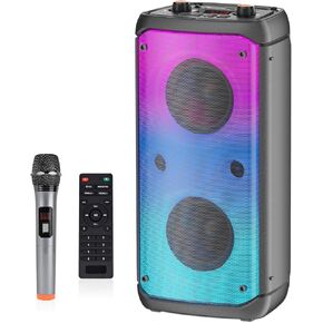 Bluetooth Speaker, 80W Peak Wireless TWS Portable Outdoor Party Speakers with Subwoofer, Deep Bass, LED Colorful Lights, Loud Stereo Sound Boombox with Microphone for Home, Camping, Travel