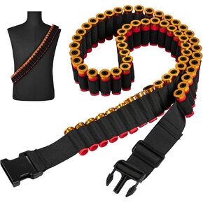 60 Rounds Tactical 12 or 20 Gauge Shotgun Bandoliers, Adjustable Shotshell Shoulder Carrier Belt, Additional 8 Rounds Buttstock Shell Holder for Hunting