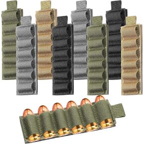 Tatuo 8 Pcs 6 Round Shotgun Buttstock Shell Holder 12/20 Gauge Tactical Shotgun Shell Card Holder Cartridge Shell Bag Nylon Elastic Shell Pouch Military Ammo Carrier