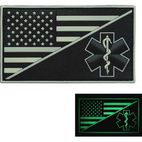 LEGEEON All Black Blackout USA American Flag EMS EMT Paramedic Medic Tactical PVC Rubber Fastener