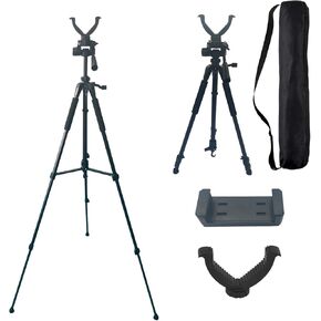 Rifle Shooting Tripod with 360° Swivel V-Bracket and Camera Tripod Mount Adapter with Aluminum Frame, Bubble Level, Adjustable Legs for Hunting, Shooting, Shooting and Outdoor Activities