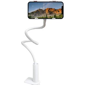Selfdee Gooseneck Bed Phone Holder,Cell Phone Mount Clip Stand Lazy Bracket 360 Adjustable Mobile Phone Clamp Bracket Compatible with 4.0-7.2'' Device All Smartphones Gooseneck Phone Holder (Black)