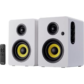 SW208 3" Active Bluetooth 5.0 Bookshelf Speakers – 60W Carbon Fiber Speaker Unit - Built-in 24bit DAC Dynamic 3D Surround Sound 2.0 Computer PC Monitor Gaming (Pair, White)