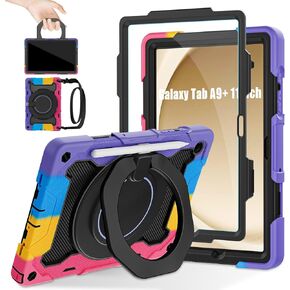 ROISKIN Case for Galaxy Tab A9 Plus 5G/ A9+ 11 Inch with HD Screen Protector & Shoulder Strap,Heavy Duty Military Case for Samsung Galaxy A9 Plus SM-X210/X216/X218 - Rotating Stand for Kids