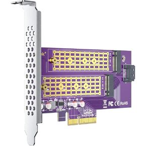 M.2 NVMe Adapter M-Key and B-Key, 2-Port M.2 to PCIe X4 Gen3 Adapter Card, Supports PCIe M.2 SSDs (NVMe and AHCI) and SATA-Based SSDs, Compatible with PCIe 3.0/2.0/1.0 Motherboards