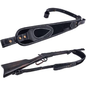 Rifle Sling Buffalo Hide Leather Gun Sling, Comfortable Shoulder Padded Gun Straps with Handle Bar